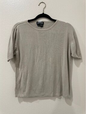 Ann May Women's Silk Short Sleeve Sweater Top, Size Small, Beige